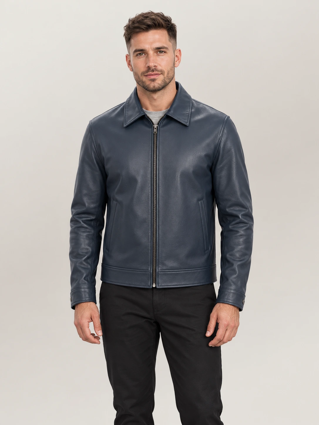 Men's Tropea Blue Leather Jacket