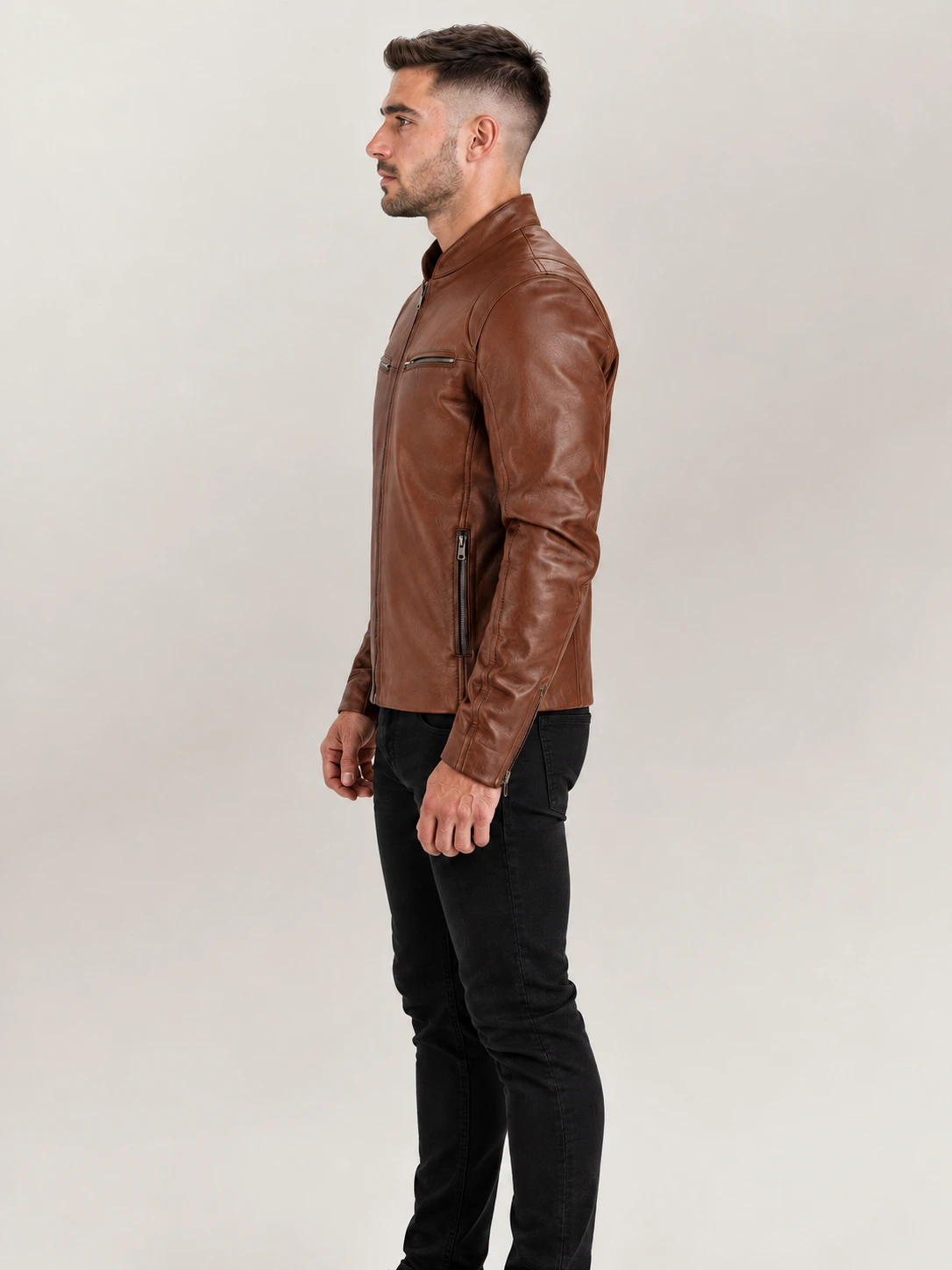 Men's Firenze Brown Leather Biker Jacket
