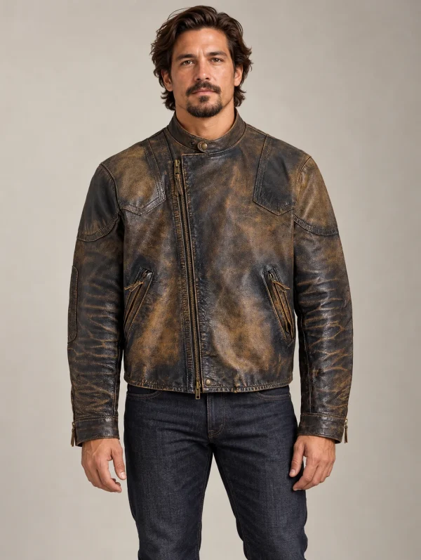 Men's Brown Leather Motorcycle Jacket