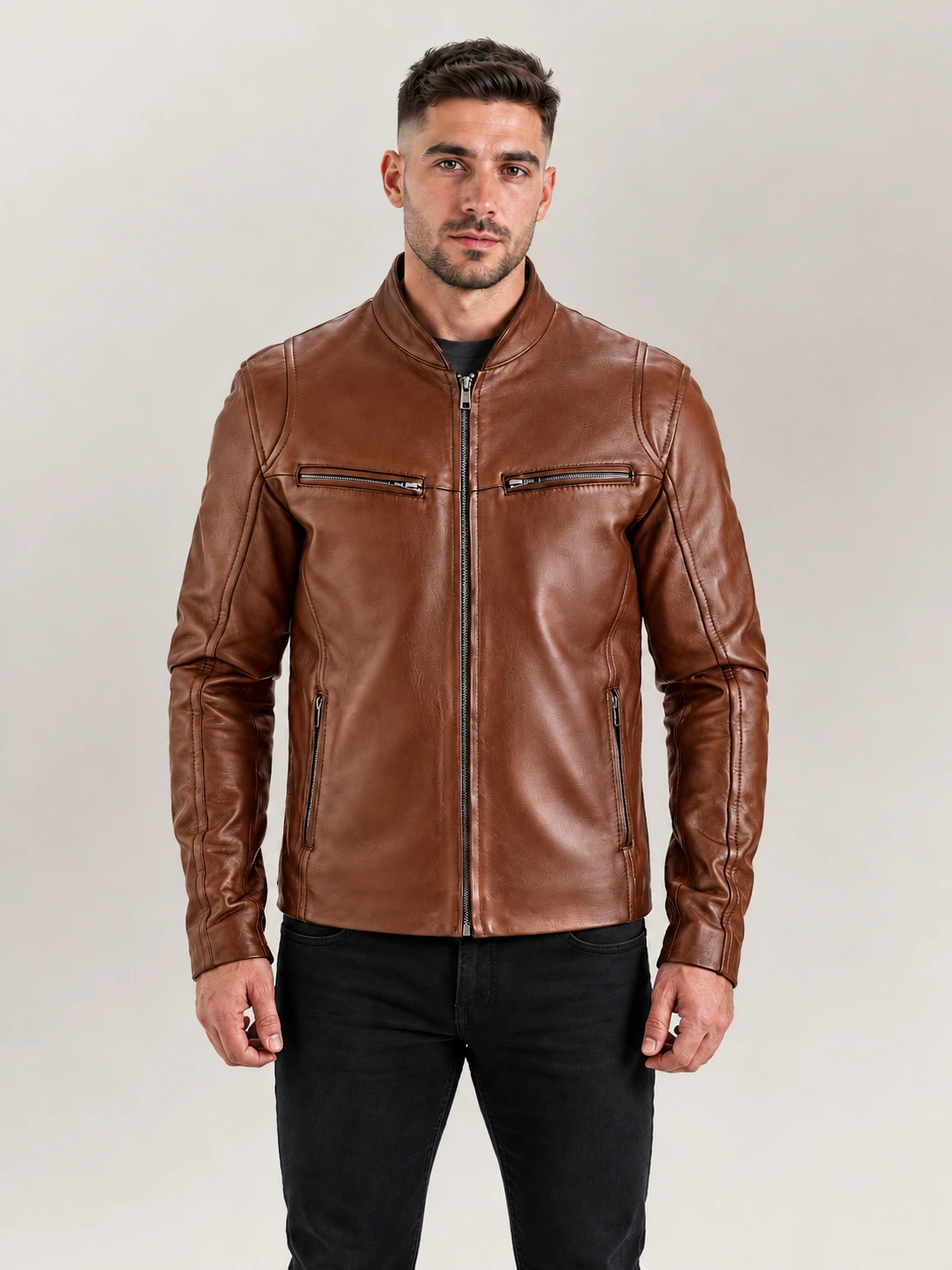 Men's Firenze Brown Leather Biker Jacket
