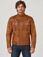 Men's Burnt Cuero Brooklands Motorcycle Jacket