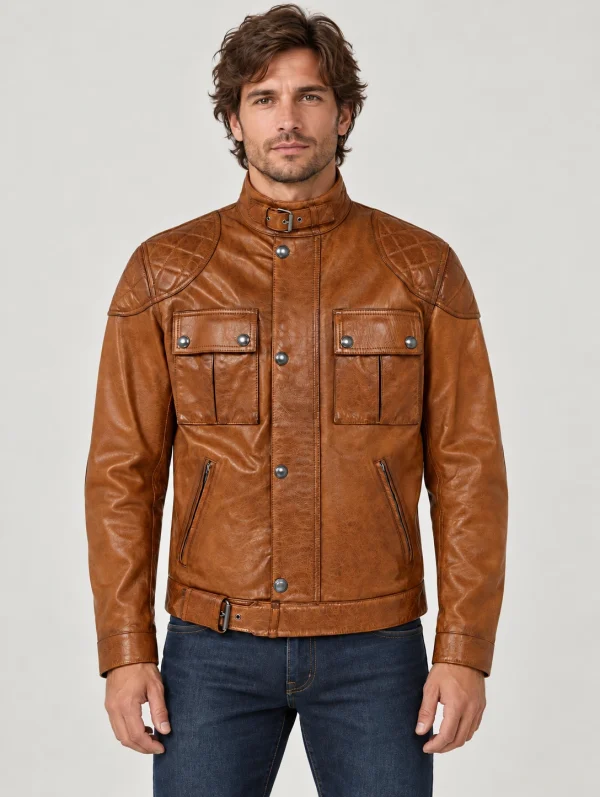 Men's Burnt Cuero Brooklands Motorcycle Jacket