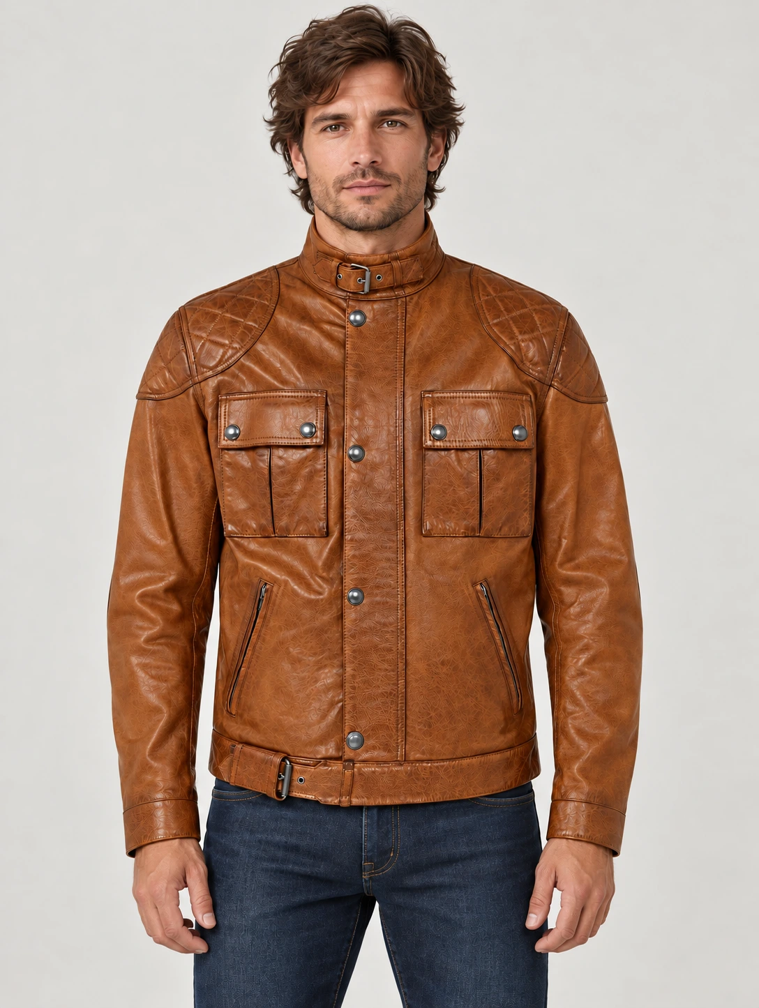 Men's Burnt Cuero Brooklands Motorcycle Jacket