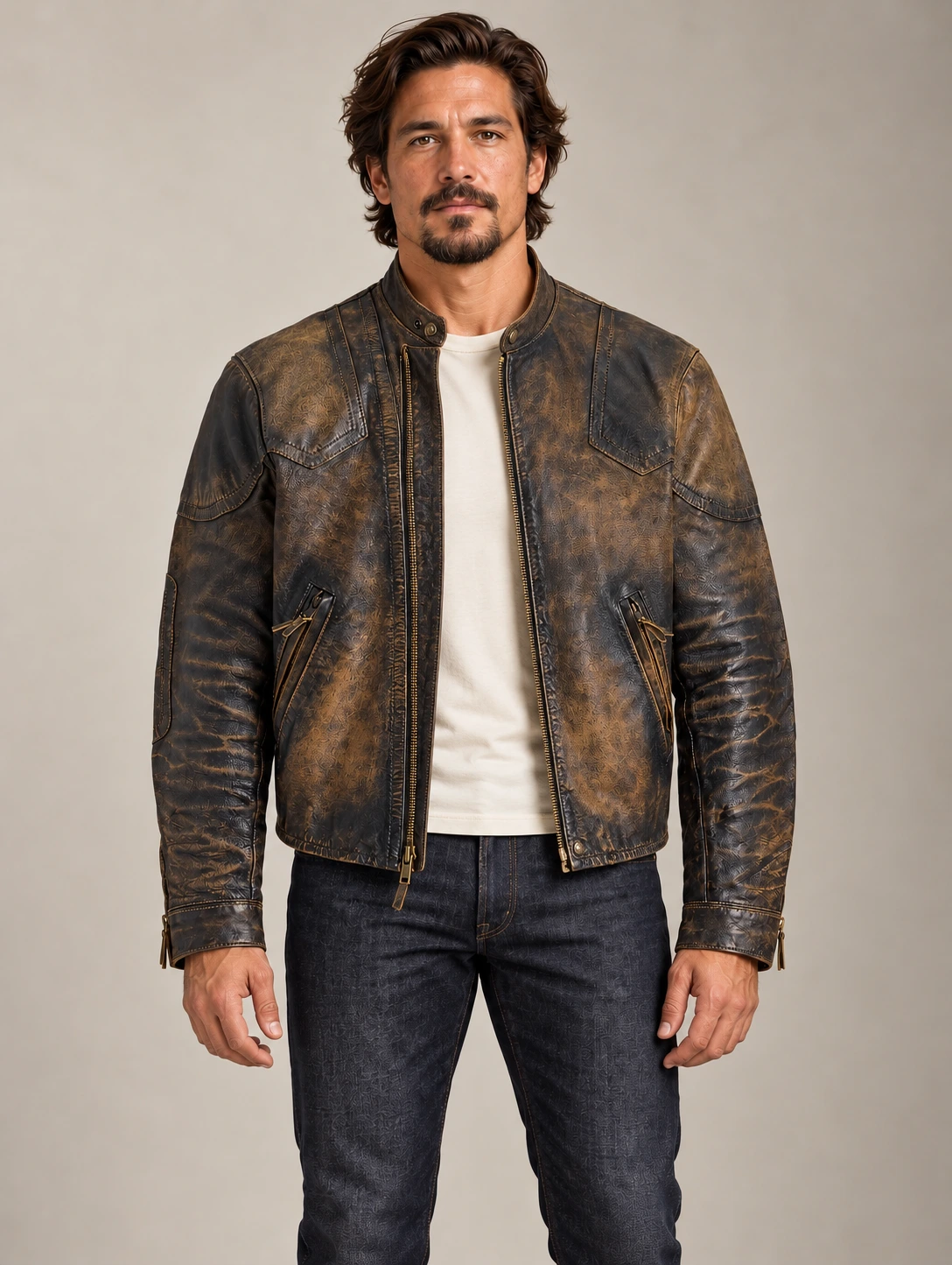 Men's Brown Leather Motorcycle Jacket
