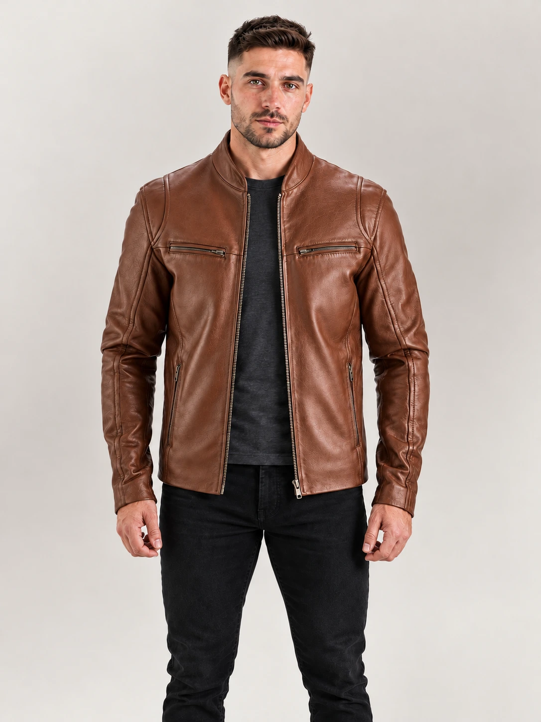 Men's Firenze Brown Leather Biker Jacket