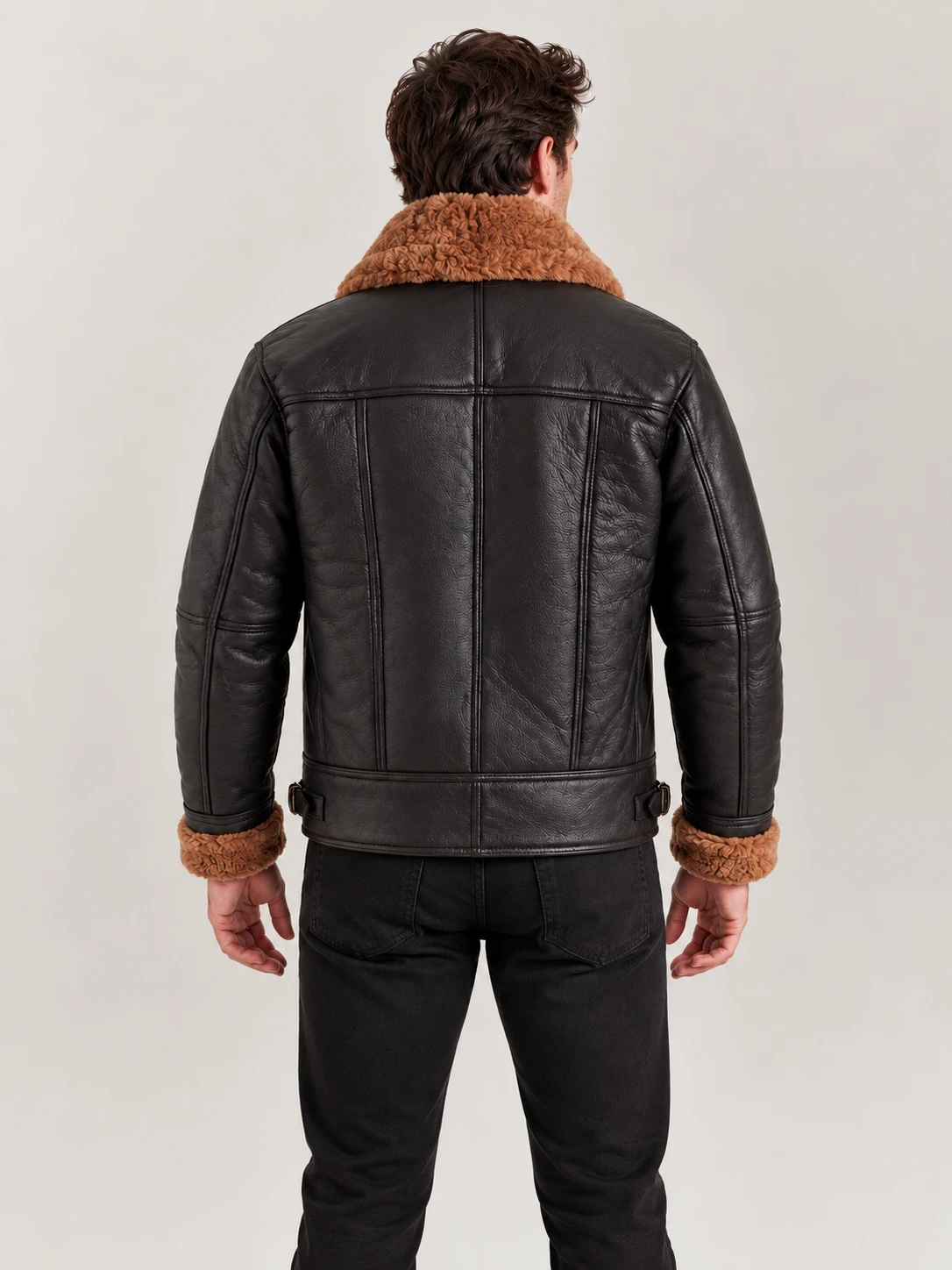 Men's Merano Black Real Shearling Bomber Jacket