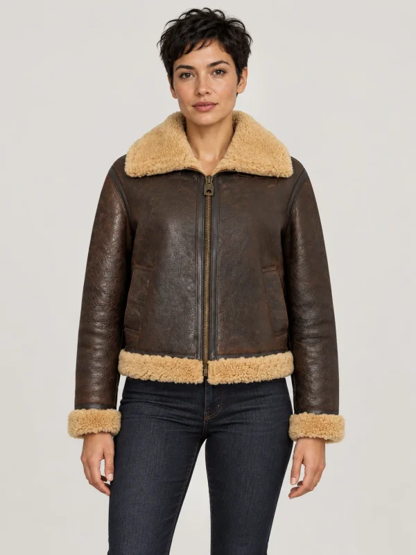 Women's Brown Kenora Shearling Leather Jacket