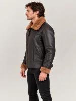 Men's Merano Black Real Shearling Bomber Jacket