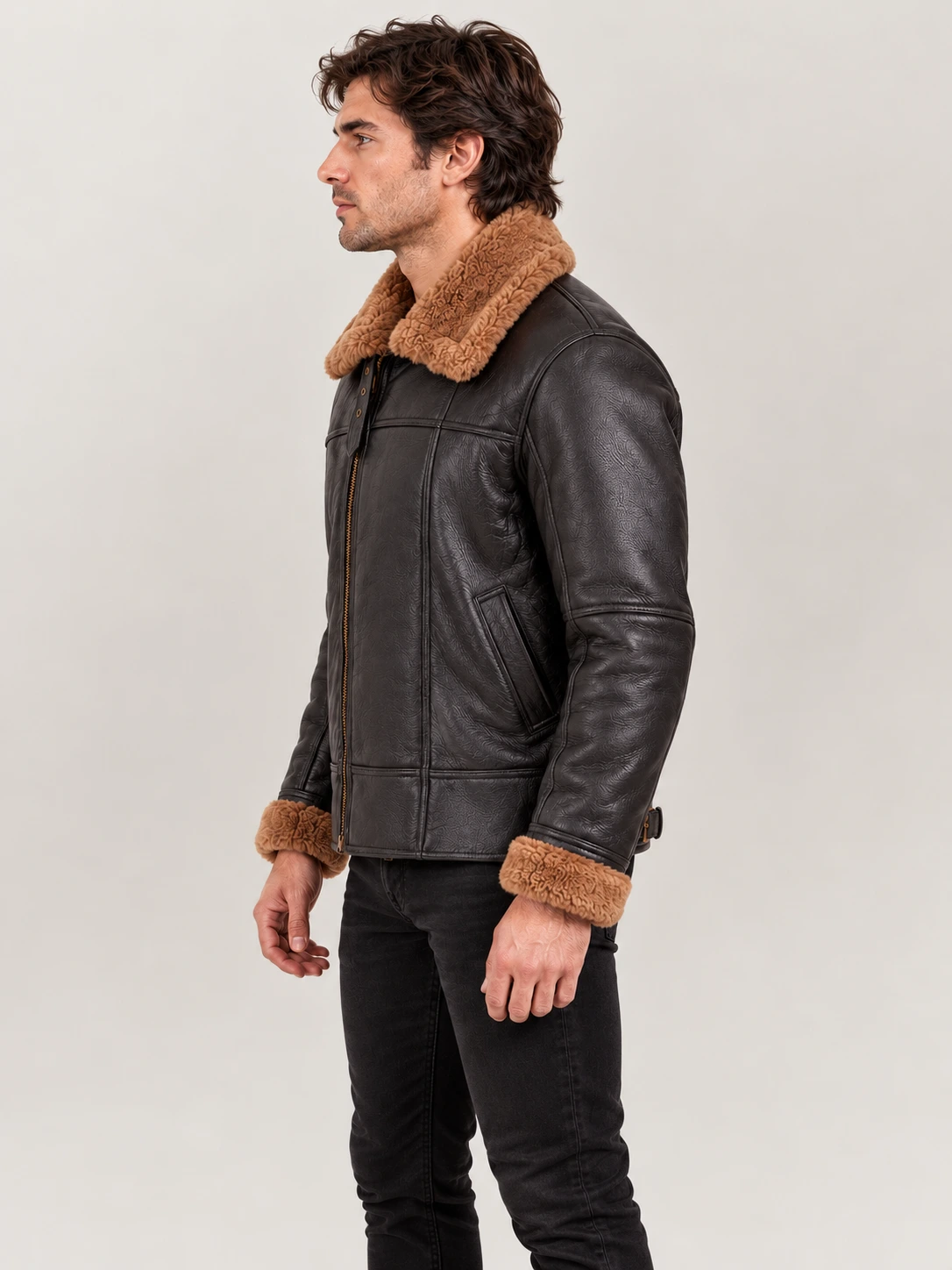 Men's Merano Black Real Shearling Bomber Jacket