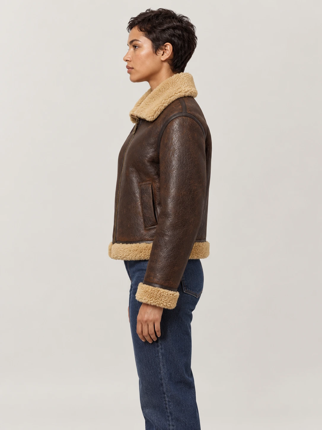 Women's Brown Kenora Shearling Leather Jacket