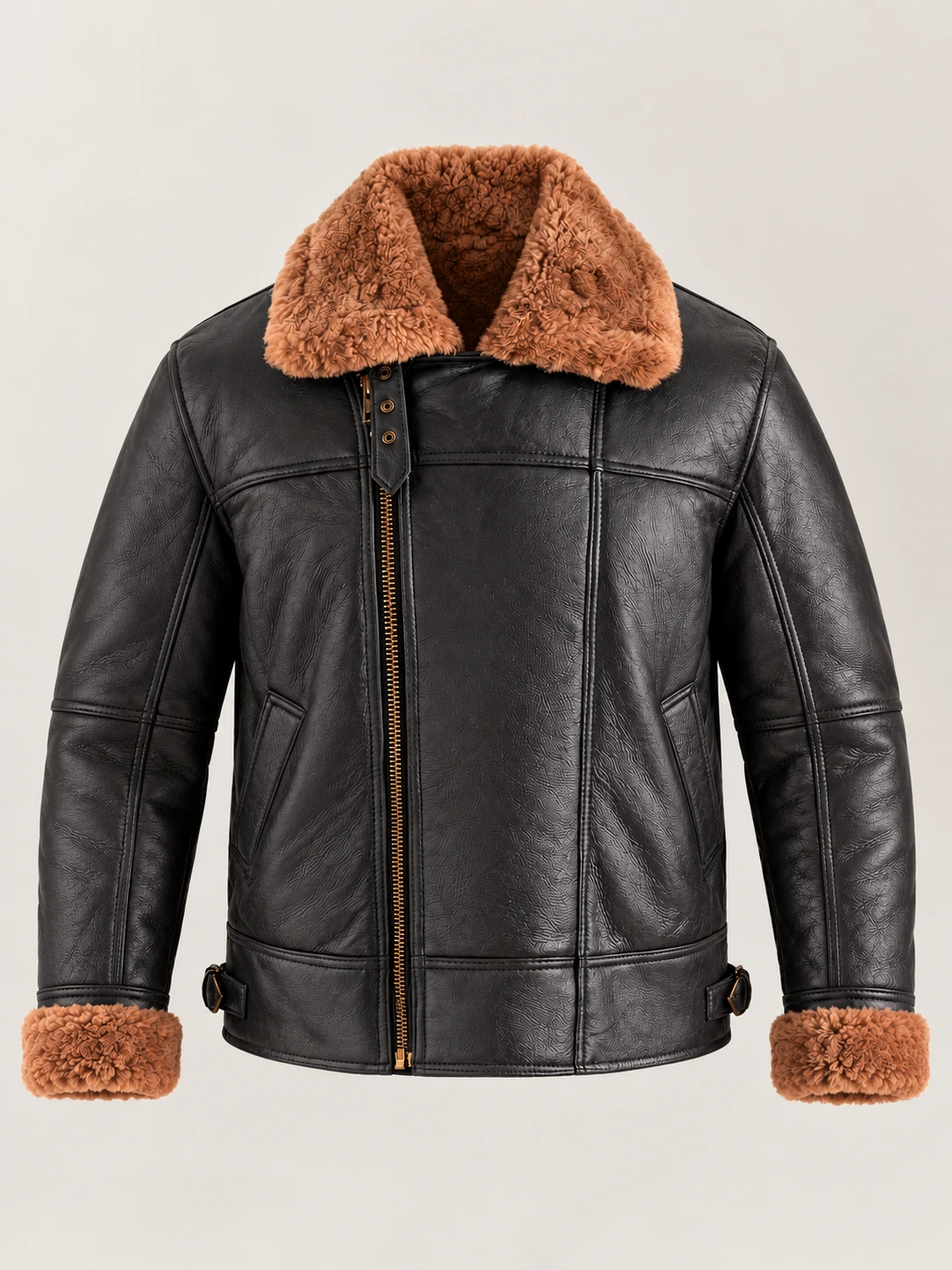 Men's Merano Black Real Shearling Bomber Jacket