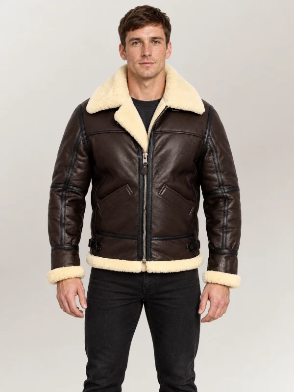 Men's Prime Trentino B3 Brown Real Shearling Bomber Jacket