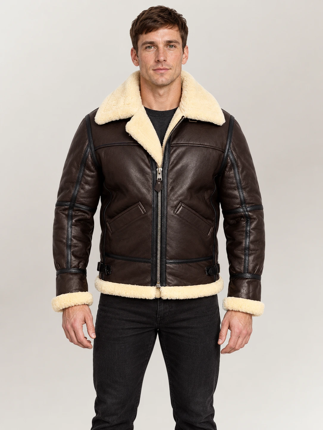 Men's Prime Trentino B3 Brown Real Shearling Bomber Jacket