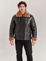 Men's Merano Black Real Shearling Bomber Jacket