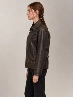 Women's Brown Leather Moto Jacket
