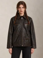 Women's Brown Leather Moto Jacket