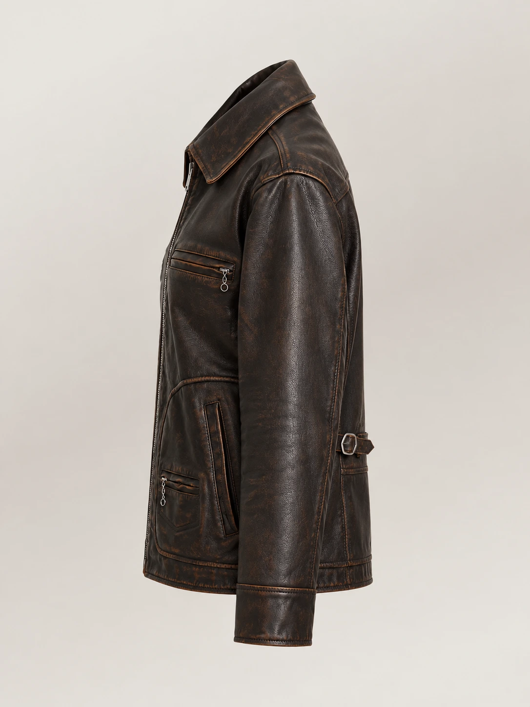 Women's Brown Leather Moto Jacket