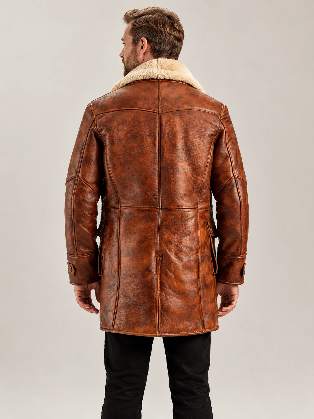 Men's Monte Rosa Distressed Tan Real Shearling Bomber Coat