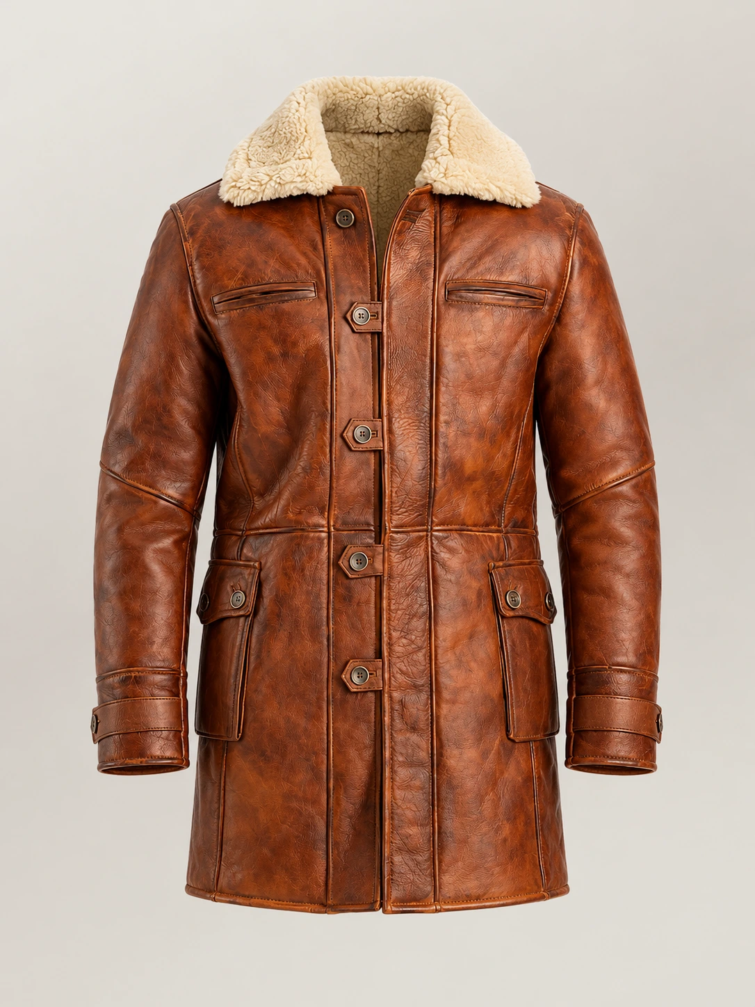 Men's Monte Rosa Distressed Tan Real Shearling Bomber Coat