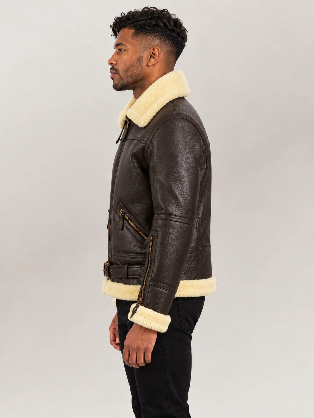 Men's Dolomiti RAF Brown Real Shearling Bomber Jacket