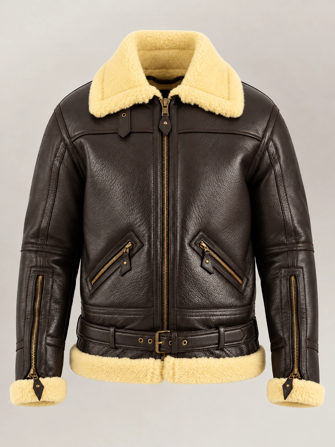 Men's Dolomiti RAF Brown Real Shearling Bomber Jacket