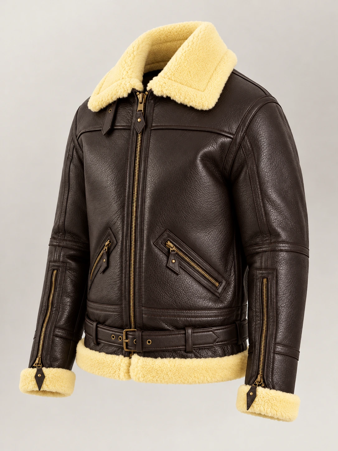 Men's Dolomiti RAF Brown Real Shearling Bomber Jacket