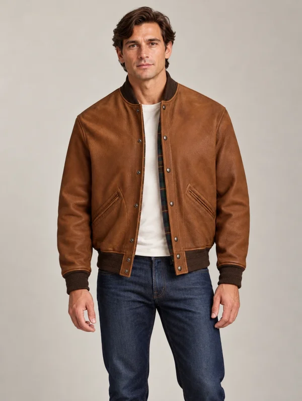 Men's Saddle Leather Letter Jacket
