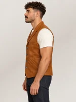 Men's Classic Western Lapel Cowhide Leather Vest