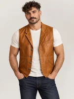 Men's Classic Western Lapel Cowhide Leather Vest