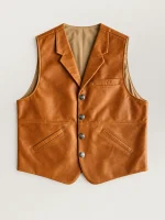 Men's Classic Western Lapel Cowhide Leather Vest