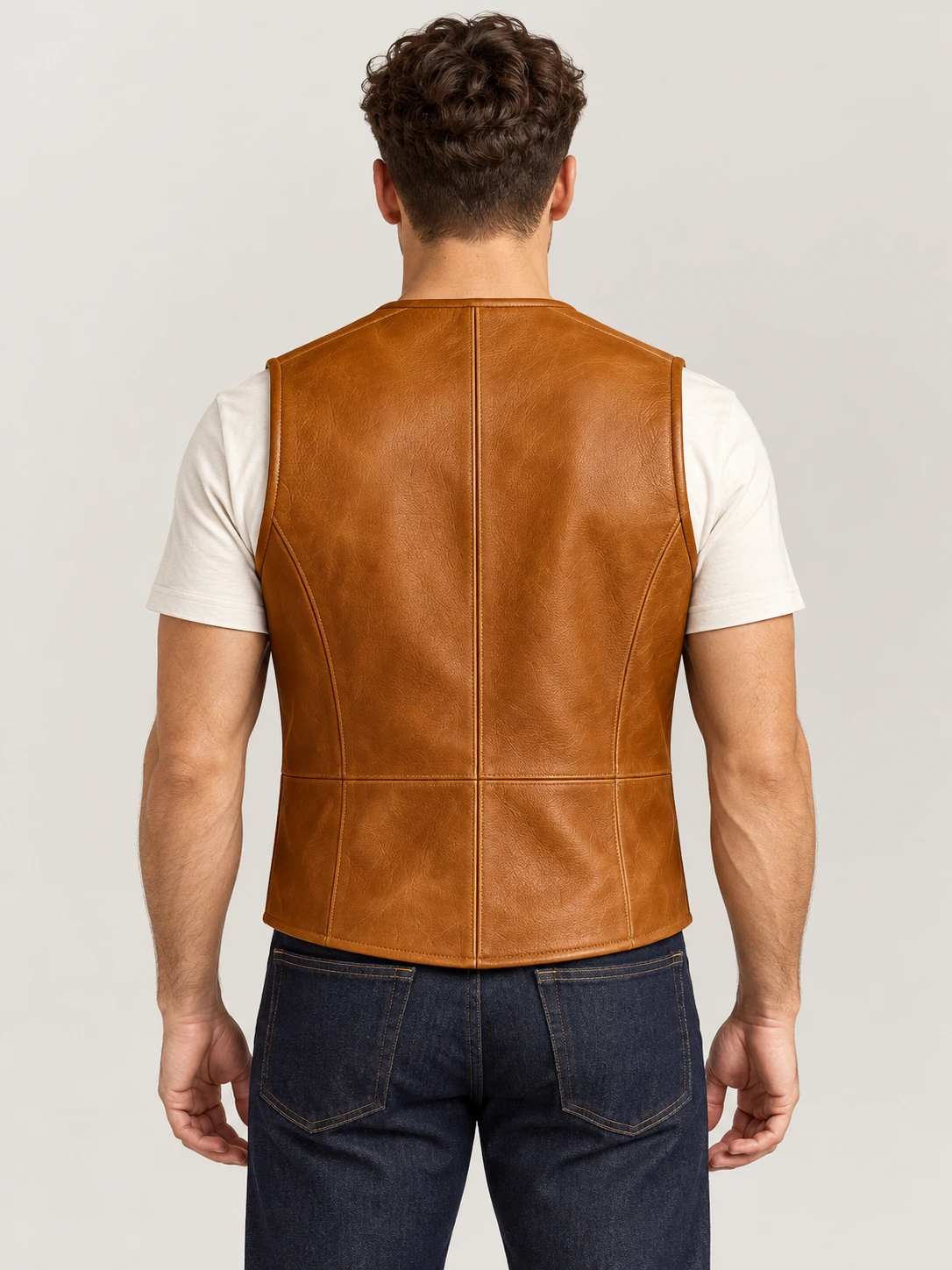 Men's Classic Western Lapel Cowhide Leather Vest