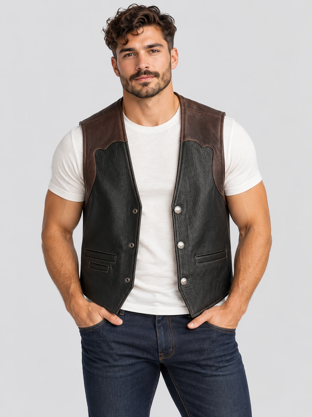 Men's Western Cowhide Leather Vest