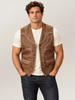 Men's Western Distressed Cowhide Leather Vest