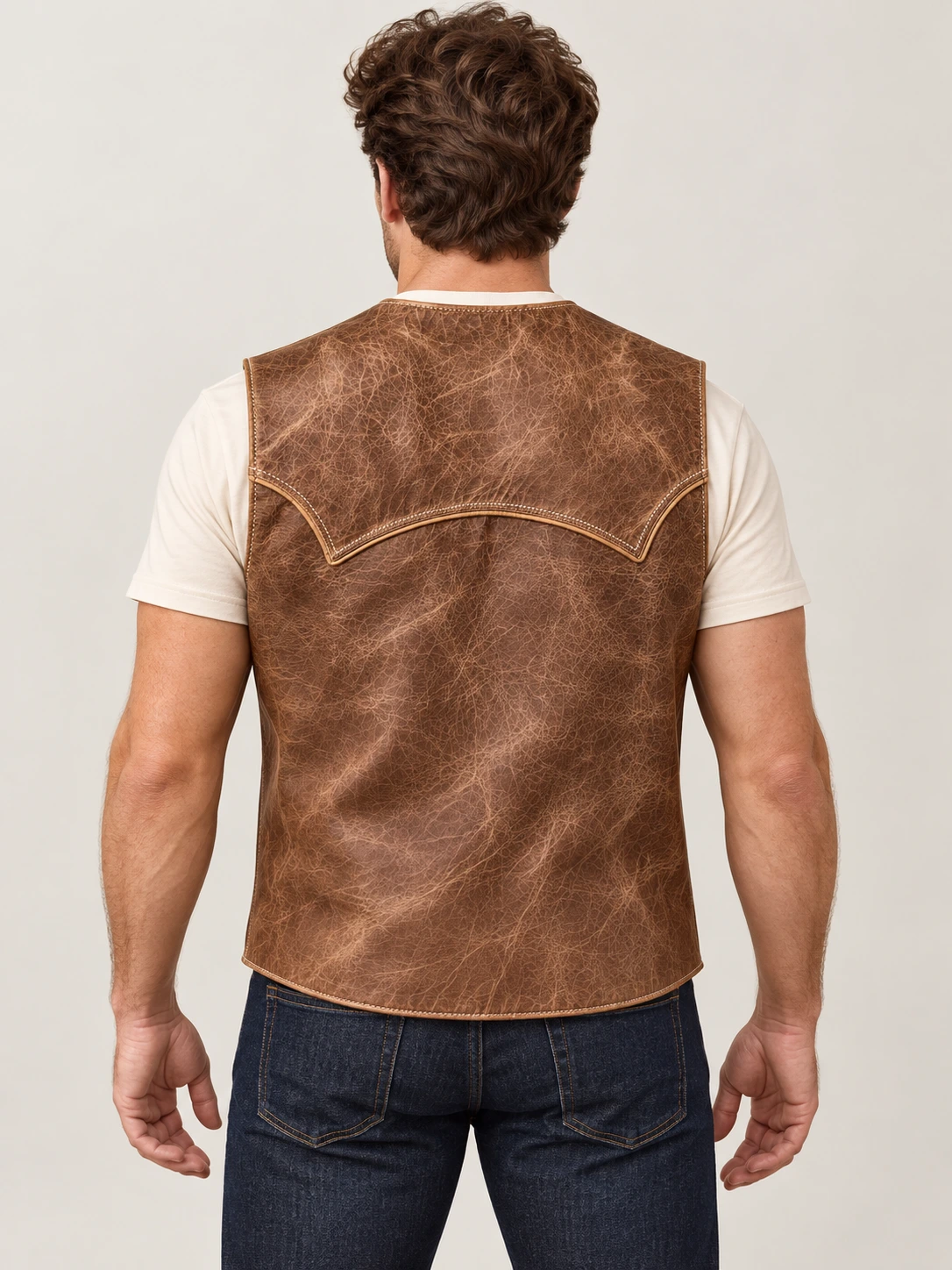 Men's Western Distressed Cowhide Leather Vest