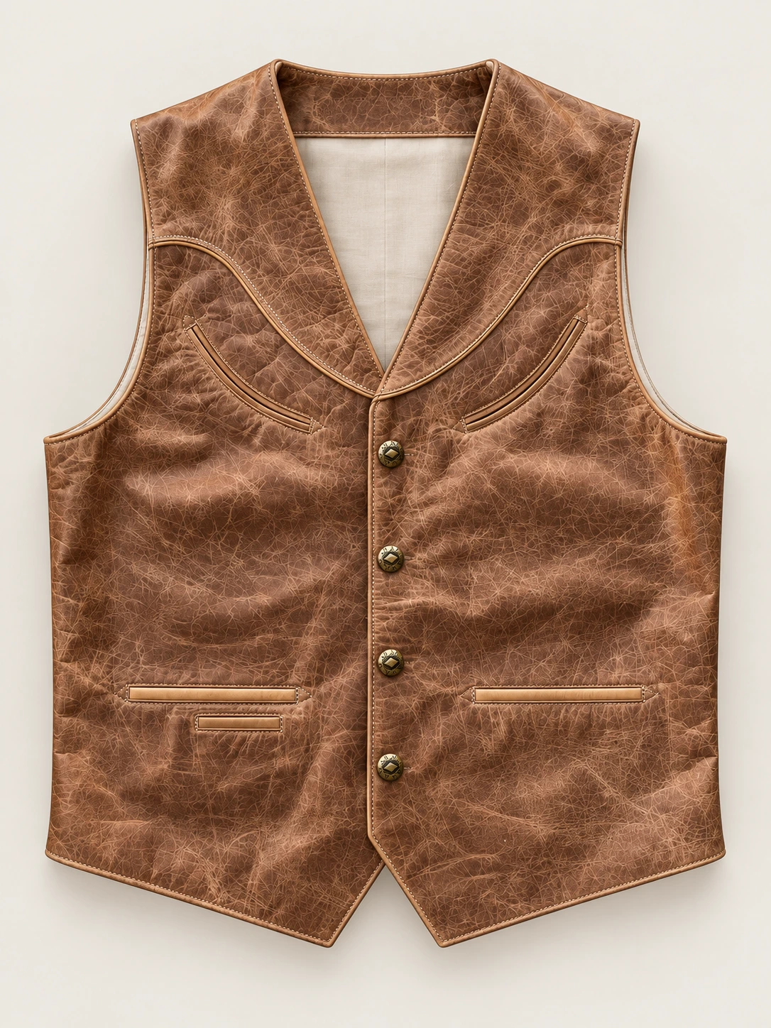 Men's Western Distressed Cowhide Leather Vest