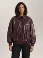 Women's Leather Bubble Zip Jacket