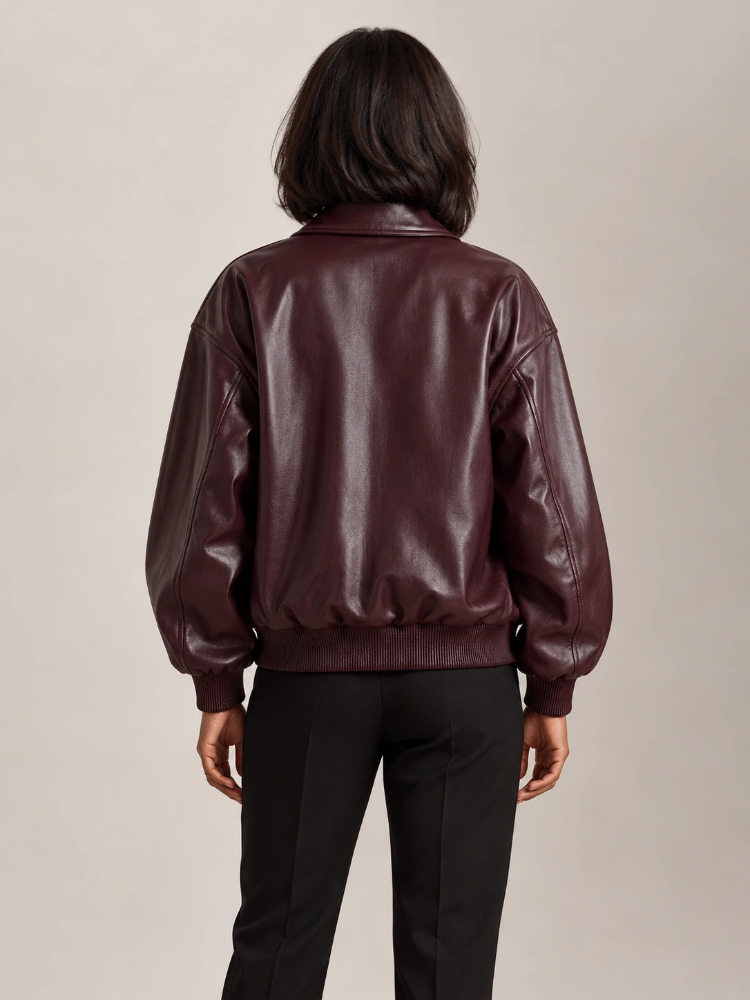 Women's Leather Bubble Zip Jacket