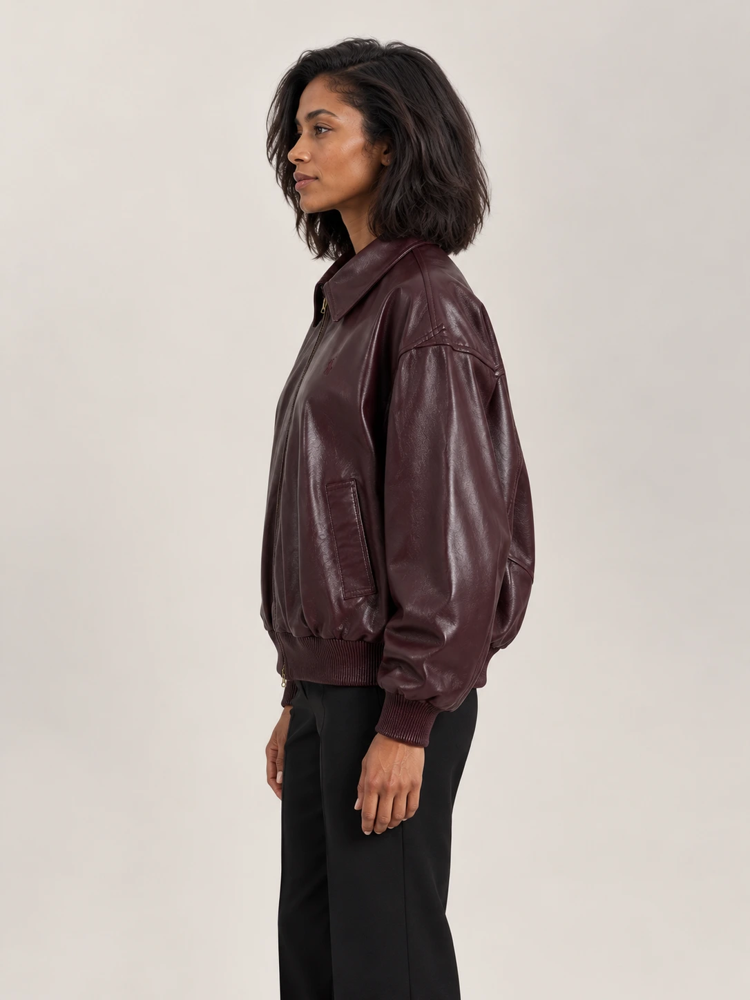 Women's Leather Bubble Zip Jacket