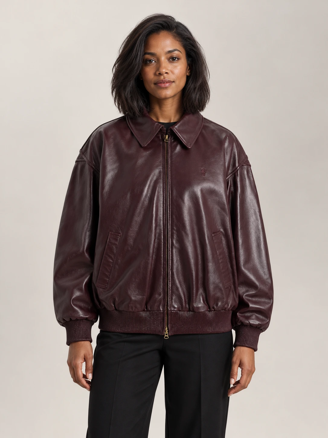 Women's Leather Bubble Zip Jacket