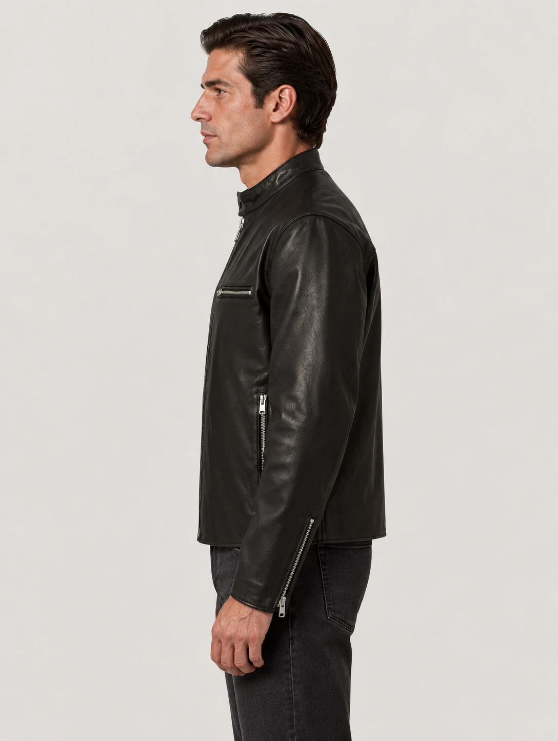 Men's Black Track Racer Leather Jacket