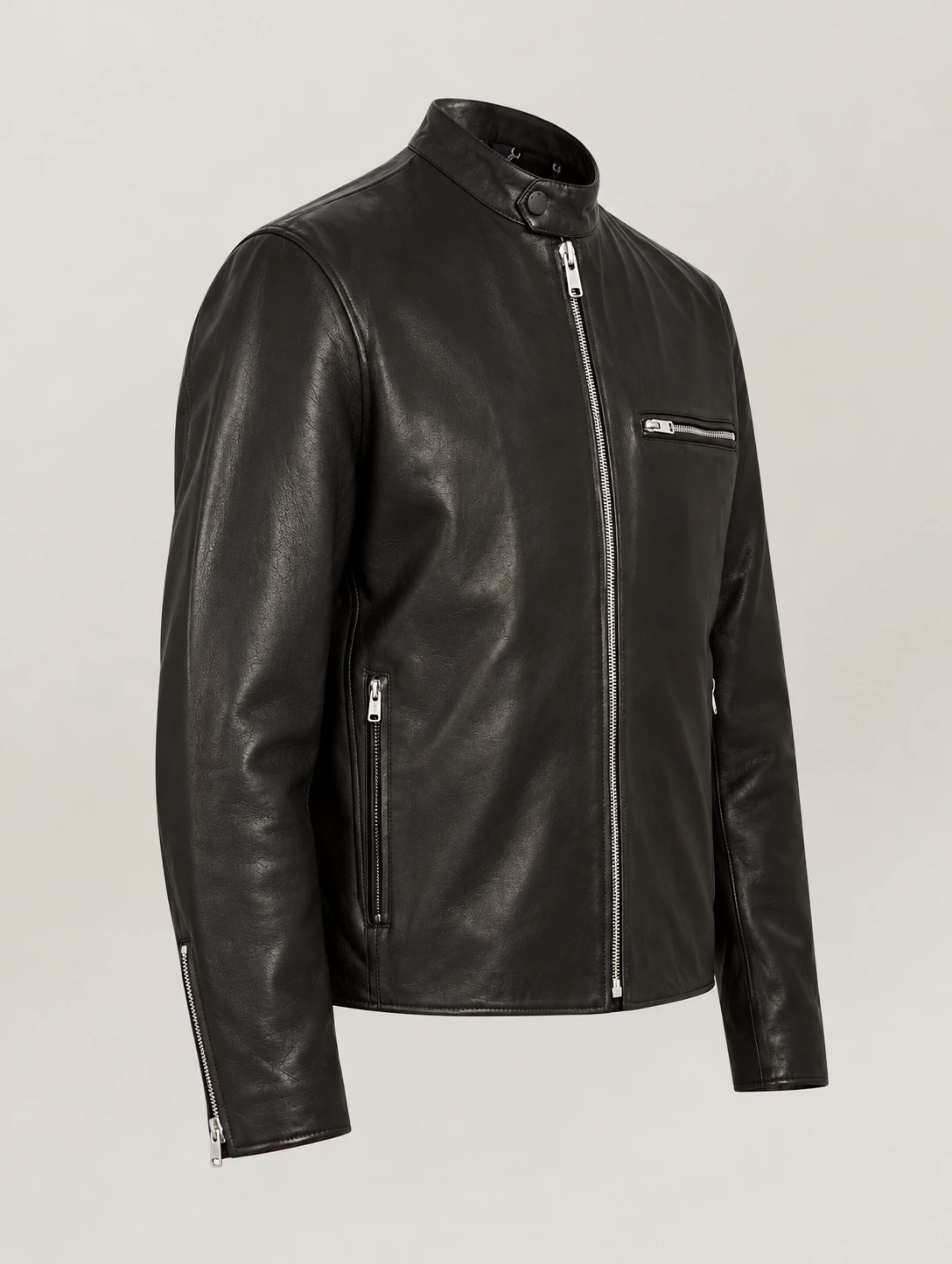 Men's Black Track Racer Leather Jacket