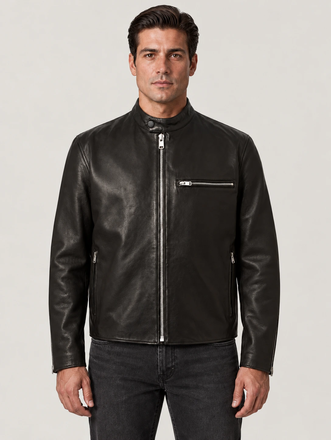 Men's Black Track Racer Leather Jacket