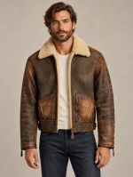 Men's Leather-Trim Shearling Bomber Jacket