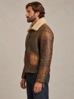 Men's Leather-Trim Shearling Bomber Jacket