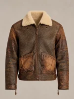 Men's Leather-Trim Shearling Bomber Jacket
