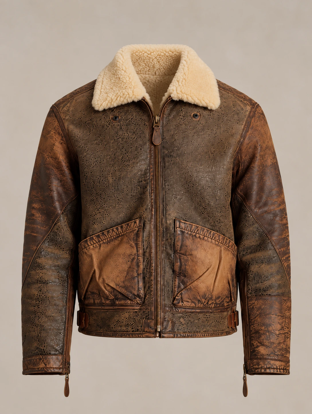 Men's Leather-Trim Shearling Bomber Jacket