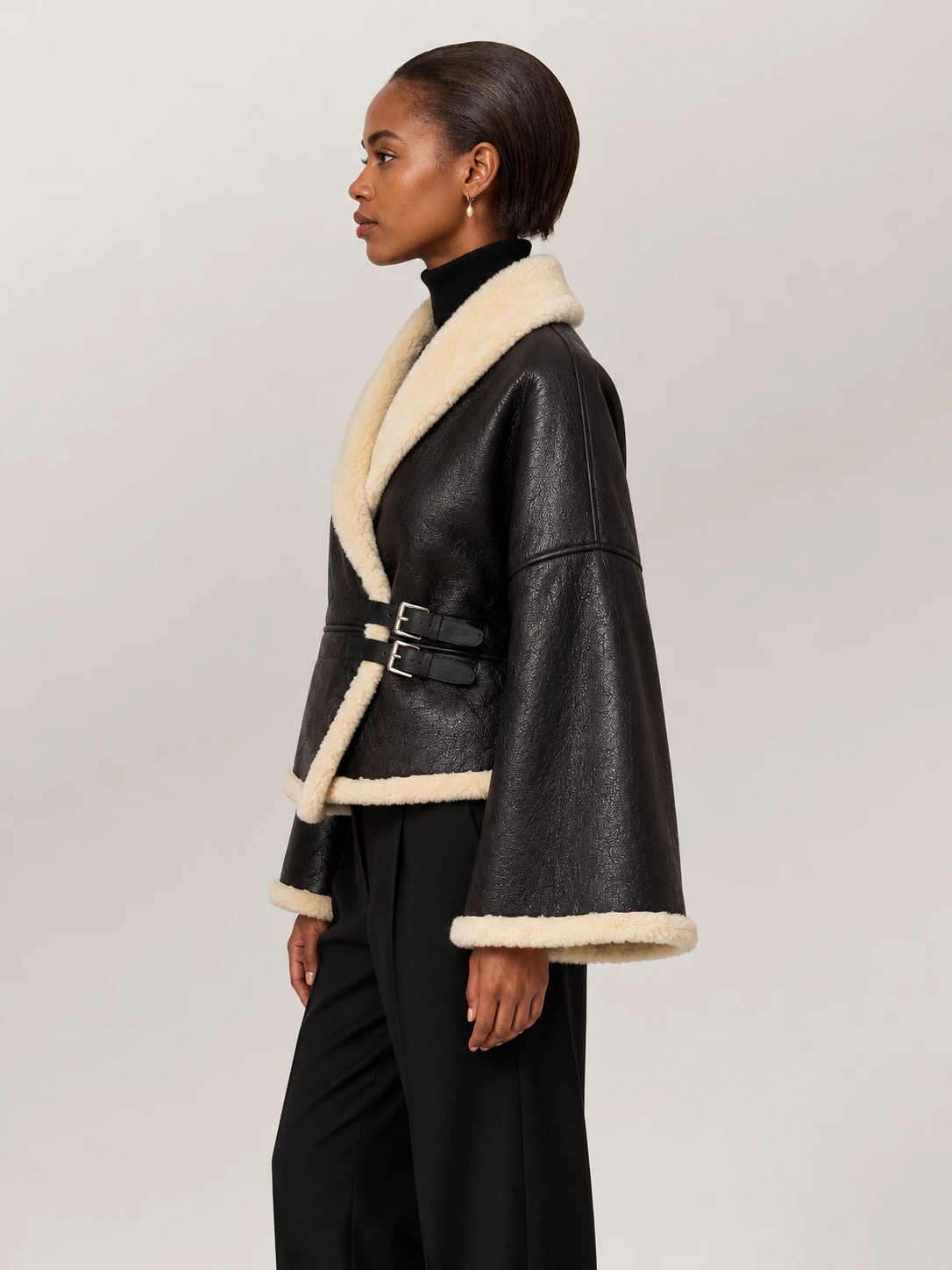 Women's Shearling Wrap Leather Jacket