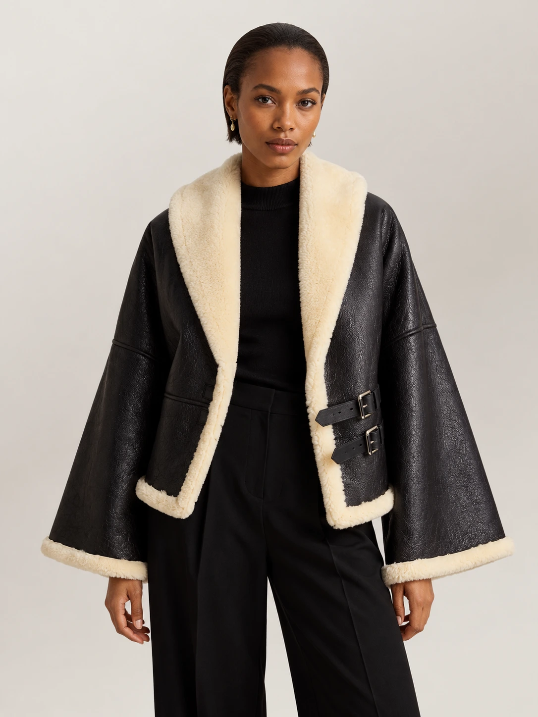 Women's Shearling Wrap Leather Jacket