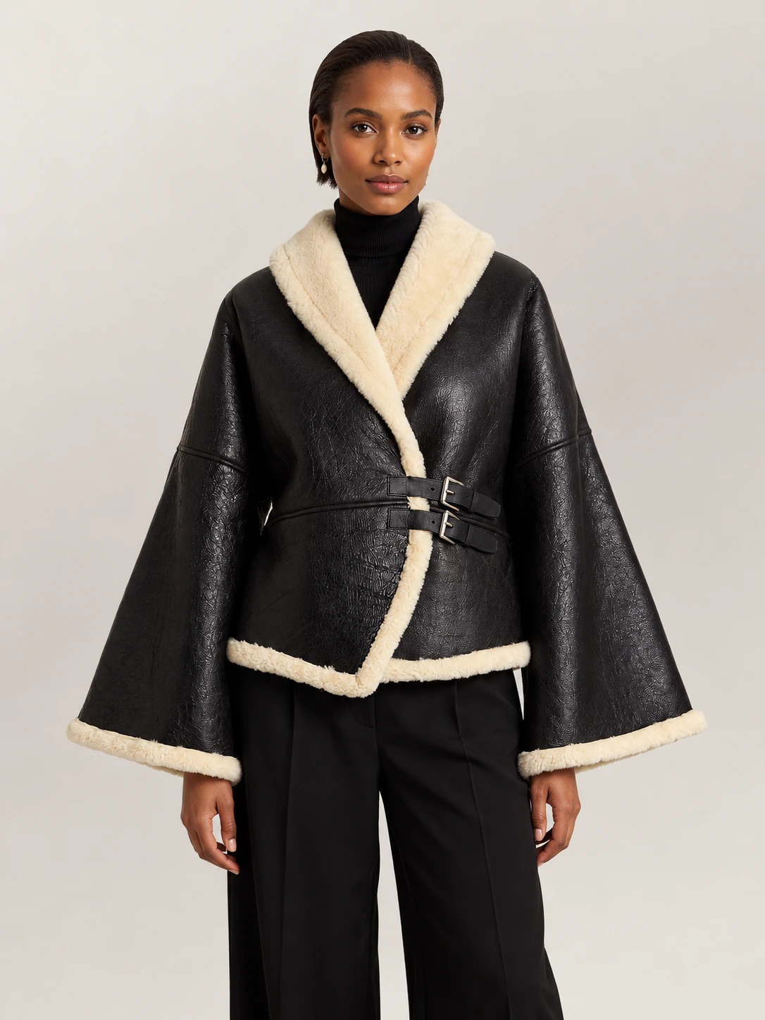 Women's Shearling Wrap Leather Jacket