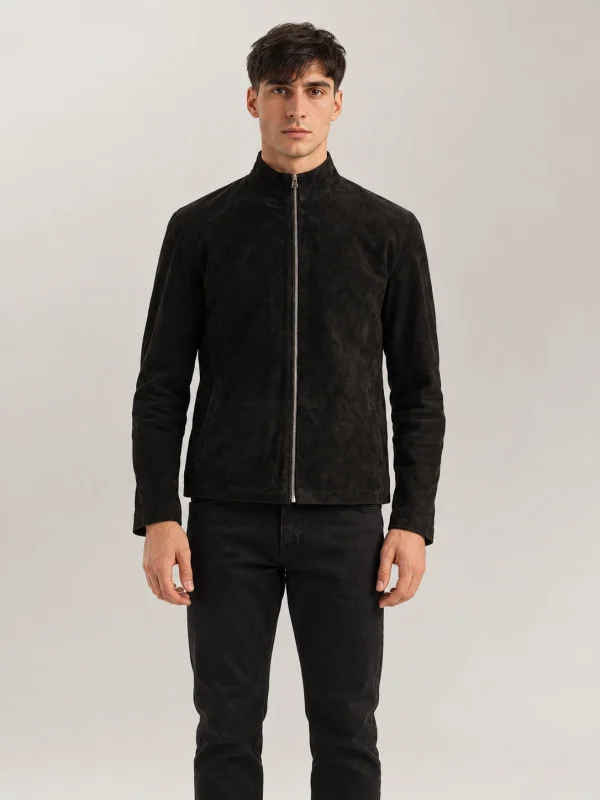 Men's Cervino Black Suede Biker Jacket